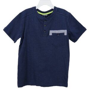 CR Sports Boys Navy Blue Henley T-Shirt Size 7 With Pocket & Buttons Pullover